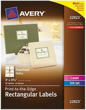 Avery Printable Blank Rectangle Labels, 3" x 3.75", Pearlized Ivory, 48 Customizable Labels (22823)