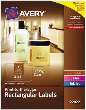 Avery Label,2x3,Glossy,80pk,Clr 22822