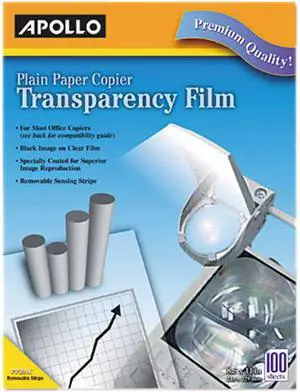 Apollo B/W Laser Transparency Film w/Removable Sensing Stripe Letter Clear 100/BX PP201C