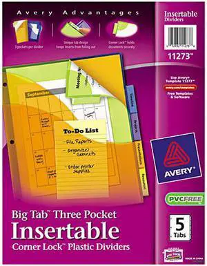 Avery Big Tab Plastic Dividers w/Three Pockets & Corner Lock 5-Tab 11 1/8 x 9 1/4 11273