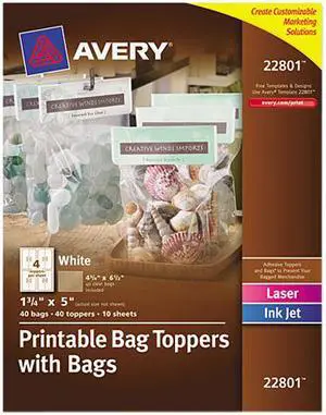 Avery Printable Bag Toppers with Bags, Permanent Adhesive, 1-3/4" x 5", 40 Labels (22801)