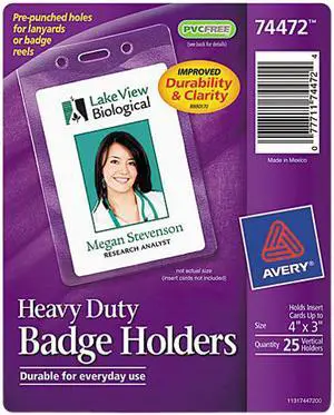 Avery - Secure Top Heavy-Duty Badge Holders, Vertical, 3w x 4h, Clear, 25/Pack