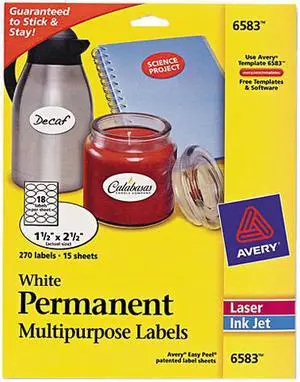 Avery Easy Peel Oval ID Labels, 1-1/2 x 2-1/2, 270 Labels (6583)