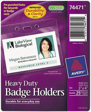 Avery Secure Top Heavy-Duty Badge Holders Horizontal 4w x 3h Clear 25/Pack 74471