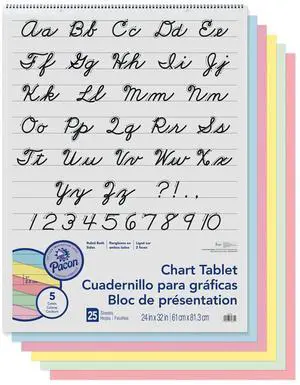 Pacon® Colored Paper Chart Tablet, 5 Assorted Colors, Cursive Cover, 1 in ruled 24" x 32", 25 Sheets