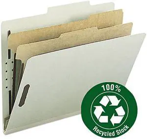 Pressboard Classification Folder, 2" Exp, 2 Dividers, Letter, Gray/Gre