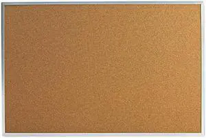 UNIVERSAL Bulletin Board Natural Cork 36 x 24 Satin-Finished Aluminum Frame