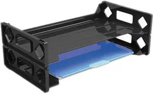 UNIVERSAL Side Load Legal Desk Tray Two Tier Plastic Black 08101