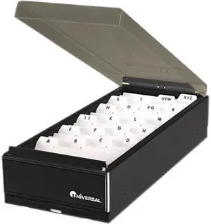 Business Card File, Metal/Plastic, 4 1/4 X 8 1/4 X 2 1/2, Black/Smoke