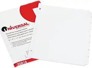 UNIVERSAL Write-On/Erasable Indexes Eight White Tabs Letter White 20818