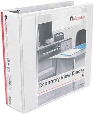 UNIVERSAL Economy Round Ring View Binder 3" Capacity White 20992