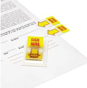Arrow Page Flags, "Sign Here", Yellow/Red, 2 Dispensers Of 50 Flags/Pa