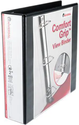 UNIVERSAL Push-Open Deluxe Plus D-Ring View Binder 2" Capacity 8-1/2 x 11 Black 30731