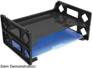 UNIVERSAL Side Load Letter Desk Tray Two Tier Plastic Black 08100