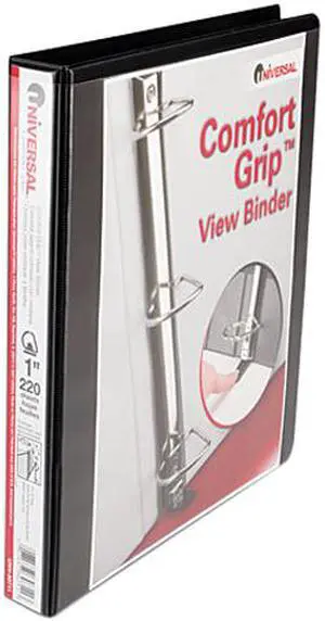UNIVERSAL Push-Open Deluxe Plus D-Ring View Binder 1" Capacity 8-1/2 x 11 Black 30711