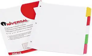 UNIVERSAL Write-On/Erasable Indexes Five Multicolor Tabs Letter White 20816