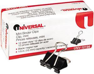 Mini Binder Clips, Steel Wire, 1/4" Capacity, 1/2" Wide, Black/Silver, 12/box