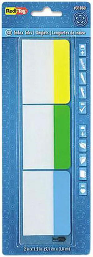 Write-On Self-Stick Index Tabs/Flags, 1 1/2 X 2, Blue, Green, Yellow,
