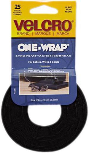 Reusable Self-Gripping Cable Ties, 1/4 X 8 Inches, Black, 25 Ties/Pack