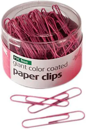 Officemate Paper Clips PVC-Free Plastic Coated Wire Jumbo Pink 80/Pack 08908