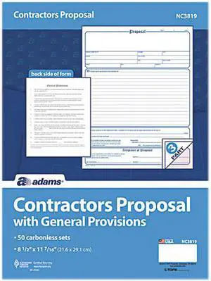 Contractor Proposal Form, 3-Part Carbonless, 8 1/2 X 11, 50 Forms