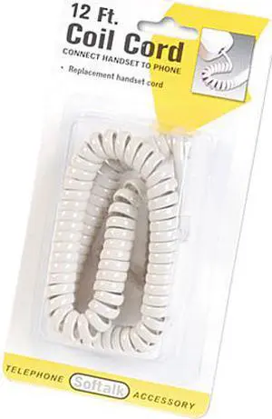 Softalk Coiled Phone Cord, Plug/Plug, 12 Ft., Ivory 48100