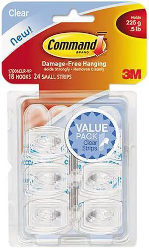Clear Hooks & Strips, Plastic, Mini, 18 Hooks &Pack Clear Hooks & Strips, Plastic, Mini, 18 Hooks &Pack