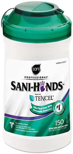 San-Hands II Sanitizing Wipes, 7.75"x10.5", White, 150/Can
