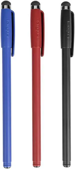 Targus Antimicrobial Stylus & Pen (3 Pack) - 3 Pack - Rubber - Black, Red, Blue -  AMM0601TBUS