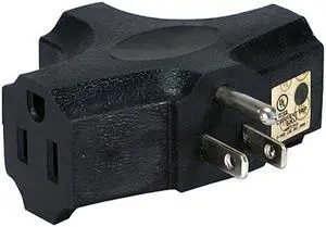 Black 3-Outlet 3-Prong AC Plug