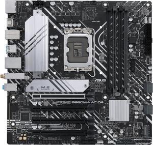 ASUS PRIME B660M-A AC D4 LGA 1700 (Intel 12th & 13th Gen) mATX Motherboard (PCIe 4.0, DDR4, 2x M.2 PCIe 4.0 slots, Wi-Fi 5, front USB 3.2 Gen 1 Type-C, USB 3.2 Gen 2 Type-A)