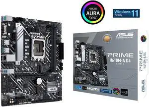 ASUS PRIME H610M-A D4-CSM LGA 1700 (Intel 12th & 13th Gen) Micro-ATX Commercial Motherboard (PCIe 4.0,  DDR4, 2xM.2 slots, 1Gb LAN, rear USB 3.2 Gen 2 ports, DP/HDMI/D-Sub, SPI-TPM header, ACCE)