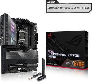 ASUS ROG Crosshair X670E Hero AMD X670 AM5 Ryzen Desktop 9000 8000 & 7000 ATX motherboard, 18 + 2 power stages, PCIe 5.0, DDR5, 5x M.2 slots, USB 3.2 Gen 2x2 with Quick Charge 4+, USB4, Wi-Fi 6E