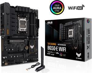 ASUS TUF GAMING B650-E WIFI AMD B650 AM5 ATX motherboard, DDR5, 8+2 teamed power stages, PCIe 5.0, a PCIe 5.0 M.2 slot, Realtek 2.5 Gb Ethernet, Wi-Fi 6E, HDMI, DisplayPort, front USB 20Gbps Type-C