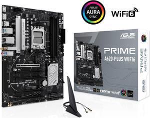 PRIME A620-PLUS WIFI6 AMD A620 AM5 ATX motherboard, DDR5, PCIe 4.0 support, dual M.2 slots, WiFi 6, DisplayPort/HDMI™, Rear & Front USB 5Gbps Type-C®, SATA 6 Gbps, Two-Way AI Noise Cancelation, Aura