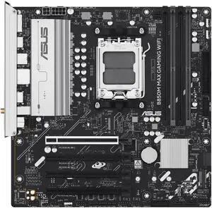 ASUS B850M MAX GAMING WIFI AMD AM5 B850 mATX motherboard, DDR5, PCIe 5.0 Ready, 3x M.2 slots, Wi-Fi 6, Realtek 1Gb Ethernet, DisplayPort, HDMI, USB 10Gbps Type-A & Type-C, BIOS FlashBack, Aura Sync