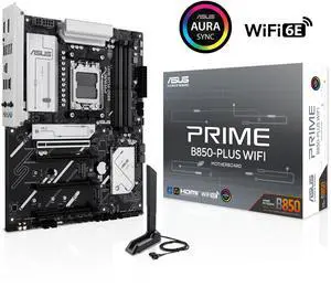 ASUS PRIME B850-PLUS WIFI AMD AM5 AMD B850 ATX motherboard, DDR5, PCIe 5.0 Ready, 3x M.2, Wi-Fi 6E, 2.5Gb LAN, DisplayPort, HDMI, USB 10Gbps Type-A & Type-C, BIOS FlashBack, Aura Sync, AI Advisor