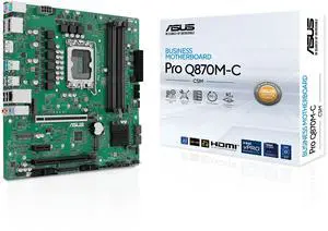 ASUS Pro Q870M-C-CSM motherboard supports Intel Core Ultra (Series 2) & vPro, DDR5, PCIe 5.0 x16, M.2, DisplayPort, HDMI, USB 10Gbps, TPM IC, and ACCE