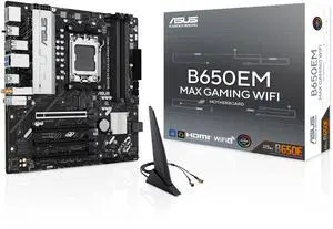 ASUS B650EM MAX GAMING WIFI AMD B650 (Ryzen AM5) mATX Motherboard (DDR5, PCIe 5.0 x16 & M.2, Triple M.2, WiFi 6, USB 10Gbps Type-C, BIOS FlashBack, Aura Sync) ASUS B650EM MAX GAMING WIFI AMD B650 (Ryzen AM5) mATX Motherboard (DDR5, PCIe 5.0 x16 & M.2, Triple M.2, WiFi 6, USB 10Gbps Type-C, BIOS FlashBack, Aura Sync)
