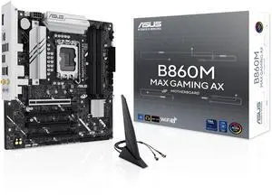 ASUS B860M MAX GAMING AX Intel LGA 1851 (Core Ultra Series 2) mATX Motherboard (DDR5, PCIe 5.0, 3x M.2, WiFi 6, 2.5Gb LAN, USB 20Gbps Type-C, Aura Sync) ASUS B860M MAX GAMING AX Intel LGA 1851 (Core Ultra Series 2) mATX Motherboard (DDR5, PCIe 5.0, 3x M.2, WiFi 6, 2.5Gb LAN, USB 20Gbps Type-C, Aura Sync)