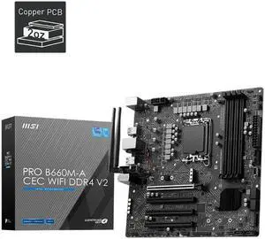 MSI PRO PRO B660M-A CEC WIFI DDR4 V2 LGA 1700 SATA 6Gb/s mATX (280) Motherboards - Intel MSI PRO PRO B660M-A CEC WIFI DDR4 V2 LGA 1700 SATA 6Gb/s mATX (280) Motherboards - Intel