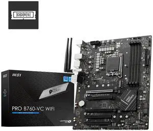 MSI PRO B760-VC WIFI ProSeries Motherboard, Intel B760 LGA 1700 ATX, DDR5 7000+(OC) up to 256GB, PCIe 4.0, 2x M.2, 2.5G LAN, Wi-Fi 5, Bluetooth 5.1, USB 3.2 Gen 2 Type-C, Supports 12th/13th/14th Gen I MSI PRO B760-VC WIFI ProSeries Motherboard, Intel B760 LGA 1700 ATX, DDR5 7000+(OC) up to 256GB, PCIe 4.0, 2x M.2, 2.5G LAN, Wi-Fi 5, Bluetooth 5.1, USB 3.2 Gen 2 Type-C, Supports 12th/13th/14th Gen I