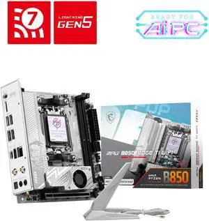 MSI MPG B850I EDGE TI WIFI AM5 Dual Channel DDR5 8200+ MT/s (OC) SATA 6GB High-speed Connectivity: EZ Antenna Audio Boost 5 AMD Motherboards