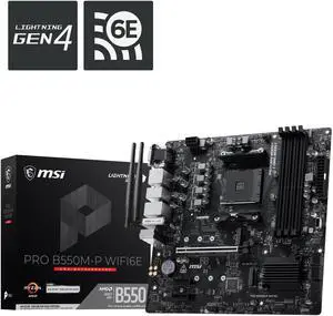 MSI PRO B550M-P WIFI6E AM4 AMD B550 Micro ATX Motherboard - DDR4 4400+, PCIe 4.0, Dual M.2 (Gen4), Wi-Fi 6E, BT 5.3, Front USB-C, Realtek 1GbE LAN MSI PRO B550M-P WIFI6E AM4 AMD B550 Micro ATX Motherboard - DDR4 4400+, PCIe 4.0, Dual M.2 (Gen4), Wi-Fi 6E, BT 5.3, Front USB-C, Realtek 1GbE LAN
