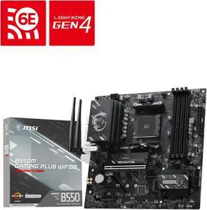 MSI B550M GAMING PLUS WIFI6E AM4 AMD B550 Micro ATX Motherboard, DDR4, PCIe 4.0, Dual M.2, Wi-Fi 6E, Bluetooth 5.3, 1G LAN MSI B550M GAMING PLUS WIFI6E AM4 AMD B550 Micro ATX Motherboard, DDR4, PCIe 4.0, Dual M.2, Wi-Fi 6E, Bluetooth 5.3, 1G LAN