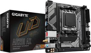GIGABYTE A620I AX AM5 LGA 1718 AMD A620 Mini-ITX Motherboard, DDR5, Single M.2, PCIe 4.0, USB 3.2 Gen1 Type-C, Realtek Wi-Fi 6E, Realtek 2.5GbE, Q-Flash Plus, PCIe EZ-Latch