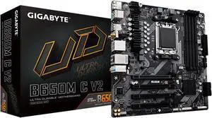 GIGABYTE B650M C V2 AM5 LGA 1718 AMD B650 M-ATX Motherboard with 5-Year Warranty, DDR5, PCIe 4.0 M.2, PCIe 4.0, USB 3.2 Gen1 Type-C, 1GbE LAN