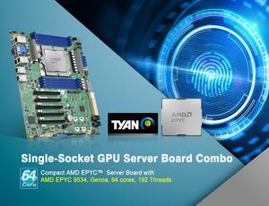 Tyan Combo deal, Tyan S8050GM2NE Server Motherboard installed AMD Epyc 9534, 64-Core/128-Threads, TDP 280W, Base Clock 2.45GHz.