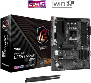 ASRock B650 PG Lightning WiFi AM5 AMD B650 ATX Motherboard, DDR5, PCIe 5.0 M.2, Wi-Fi 6E, Bluetooth 5.2, 2.5Gb LAN, USB 3.2 Gen2x2 Type-C, Supports AMD Ryzen 9000 / 8000 / 7000 Series