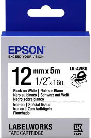 Epson LK-4WBQ Label Works Labels Iron-On Blk/Wht 12Mm Tape Cart